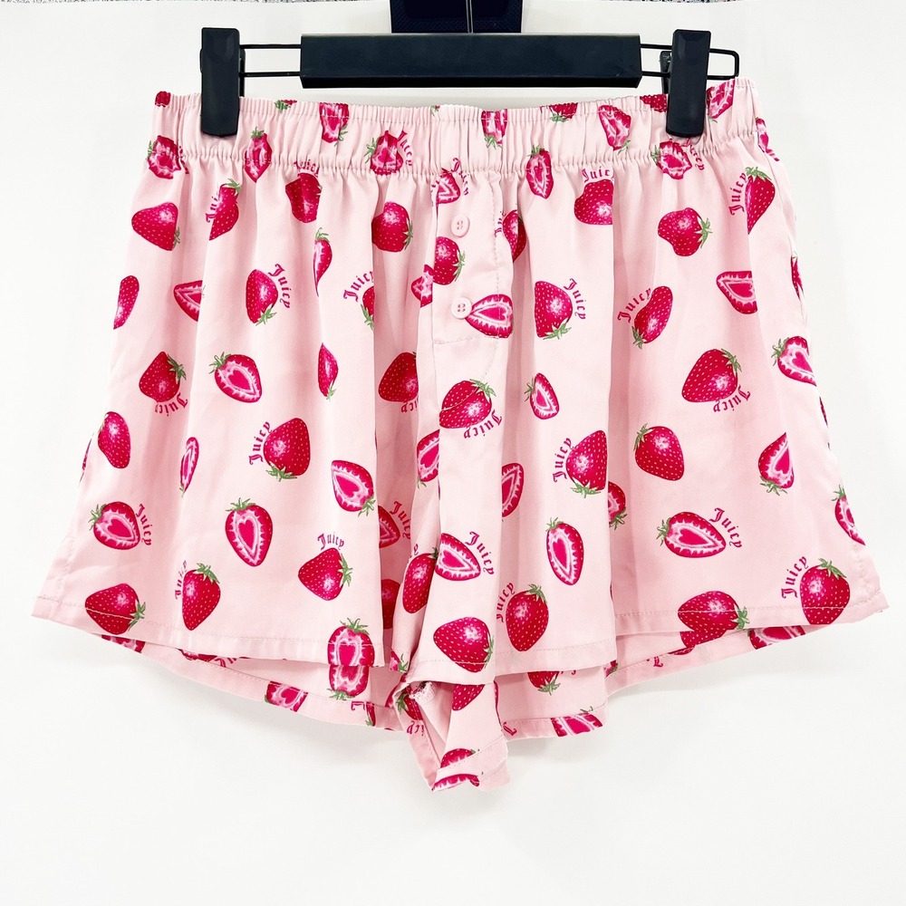Juicy Couture Pajama Shorts Womens Large Pink Excellent Strawberry Print Y2K